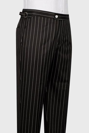 Slim Fit Three Piece Pinstripe Black Business Suit  Including Vest_4