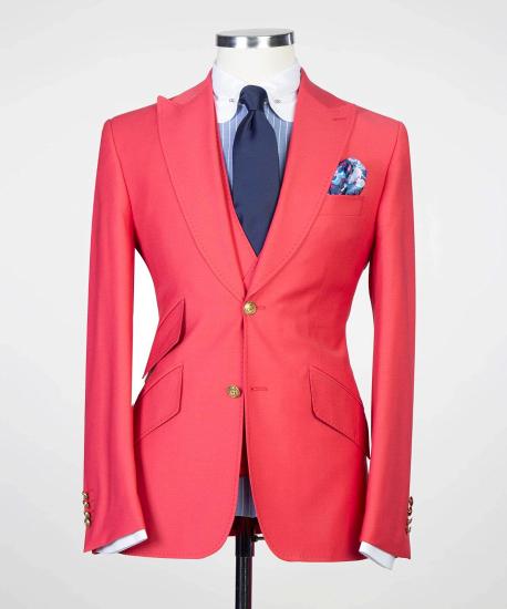 Fashion Red Three Piece Pointed Collar Men Prom Suits_5