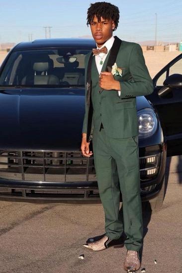 Gentle Dark Green Three Pieces Prom Suits With Satin Shawl Lapel_1