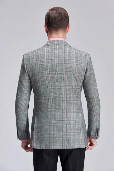 Casual Green Plaid Pocket Grey Mens Business Suit Blazer_4