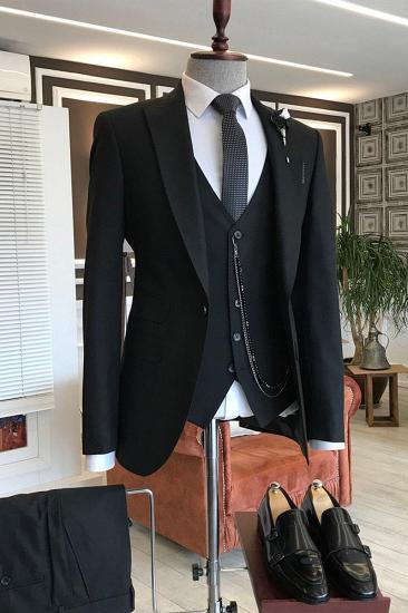 John Heritage 3 Piece Black Pointed Lapel Slim Fit Mens Formal Suit_1