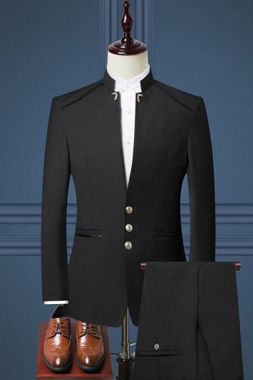 Formal Mandarin Collar Black Suits for Men | Slim Fit Two Pieces Tuxedo_1