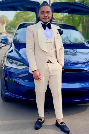Genden Fashion Slim Off-White Shawl Lapel Three Pieces Prom Suits_1