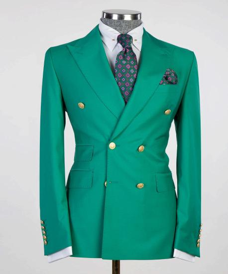 Green Point Lapel Double Breasted Fashion Ball Suit_4