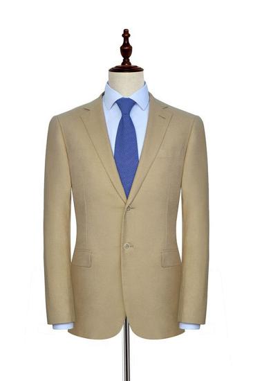 Khaki Lined Mens Suit with Notched Lapel |  Two Button Flap Pocket Casual Suit_1