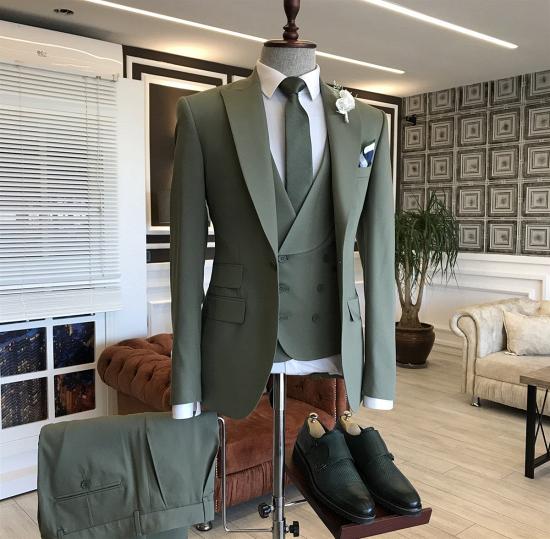 Kent Green Three Piece Point Lapel One Button Business Suit | Bradymensuit