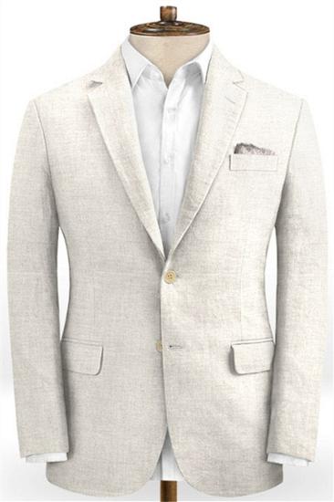 Ivory Linen Wedding Groom Suit | Two Tuxedos with Notched Lapels on sale_1