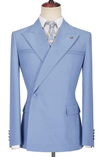 Porter Blue Slim Fit Point Lapel Ruffle Fashion Prom Mens Suit_1