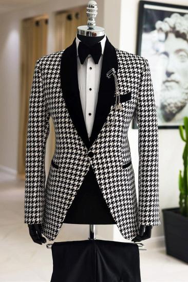 Brady Black White Plaid Shawl Lapel Wedding Two Piece Suit