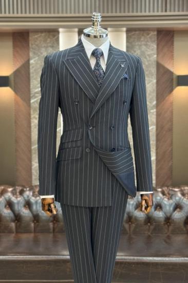 James Formal Dark Gray Striped Pointed Collar Two Piece Business Suit_2