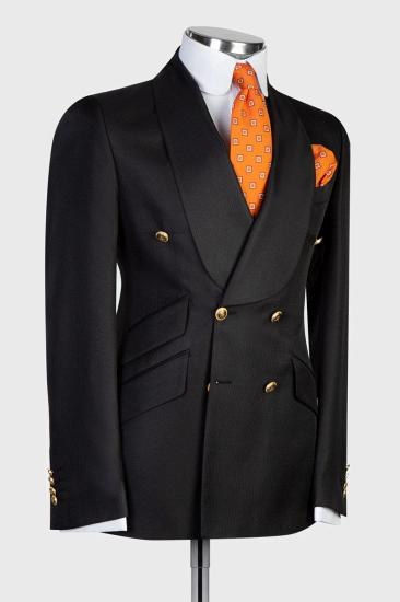 Elegant Black Gentleman Double Breasted Tuxedo | Shawl Collar Men's Tuxedo With Metal Buttons_2