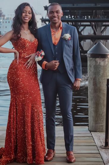 Fab Elegant Dark Blue Notched Lapel Three Pieces Prom Suits_1