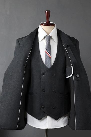 Italian Style Dark Gray Lapel Collar Men Slim Suit | Wedding Business Suit Adjustable Chest Buckle_5
