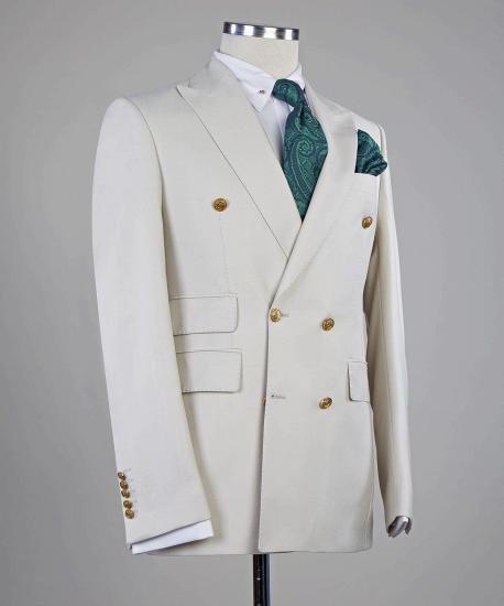 White Chic Peaked Lapel Double Breasted Men Suits_2