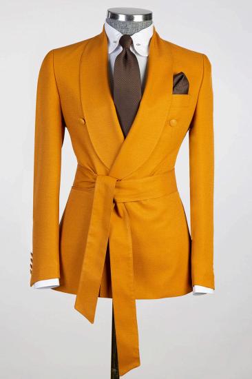 Bright Orange Slim Fit Double Breasted Shawl Collar Men Two Piece Tuxedo | With Belt_1