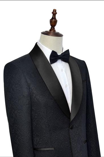 Mens Classic Black Jacquard Wedding Tuxedo |  Shawl Lapel Silk One Button Wedding Suit_5