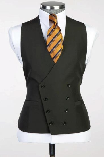 Elegant Black No Lapel Double Breasted Vest_1