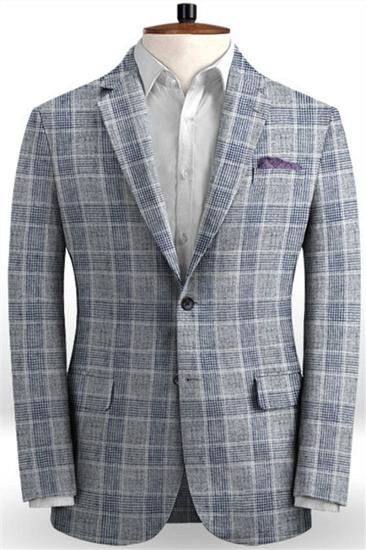 Mens Silver Grey Summer Beach Groom Suit |  Two-Piece Check Linen Mens Tuxedo