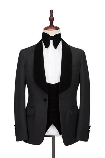 Modern Black One Button Velvet Shawl Lapel Wedding Suits