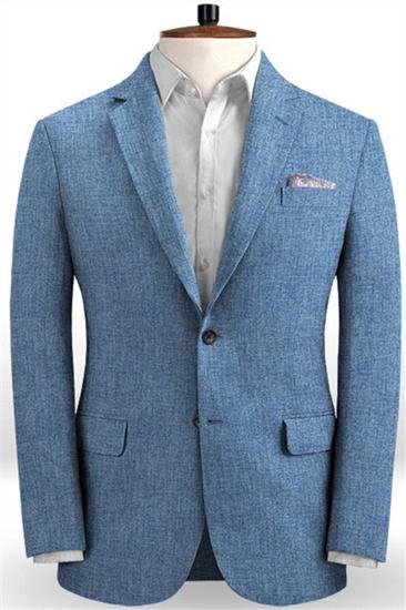 Men Fashion Blue Linen Wedding Suit | Beach Slim Groom 2 Tuxedos_1
