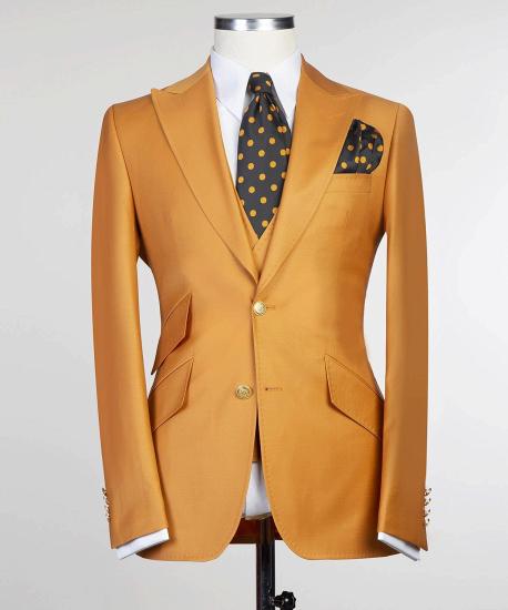 New Dark Yellow Pointed Collar Three-Piece Fashion Men Suits_4