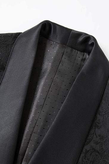 Black Shawl Bollar Men Jacquard Three Piece Suit | Men Wedding Suits_6