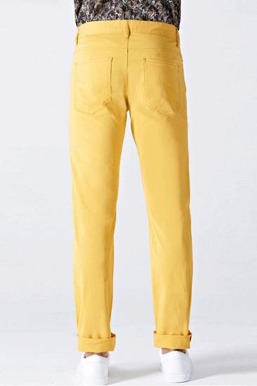 Daily Bright Yellow Small Cuff Anti-Wrinkle Casual Men Pants_3