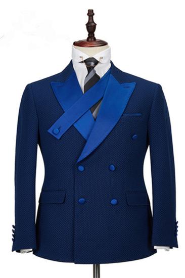 Jonah Navy Check Point Lapel Double Breasted Formal Business Mens Suit_4