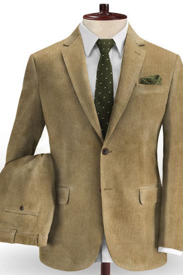 Khaki Corduroy Stripe Mens Suit | Mens Fashion Slim Fit Tuxedo_2