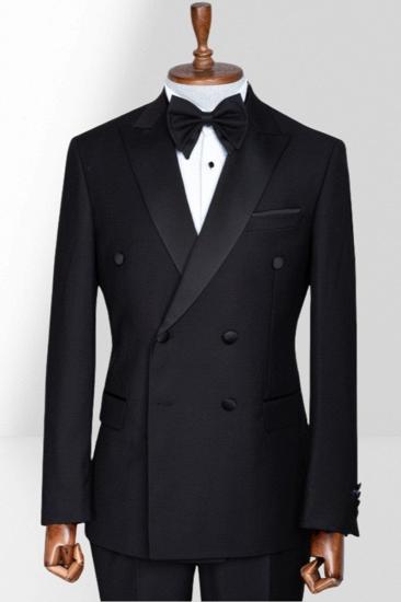 Stylish Black Peak Collar Double Breasted Men Peak Collar Two Piece Wedding Suit_1