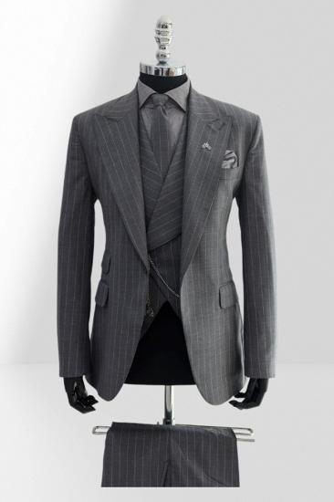 Billy Grey Peak Lapel Three-Piece Striped Business Suit_1