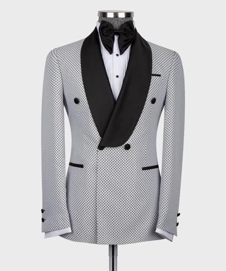 New White Double-breasted Slim Fit Shawl Lapel Men Suit_4