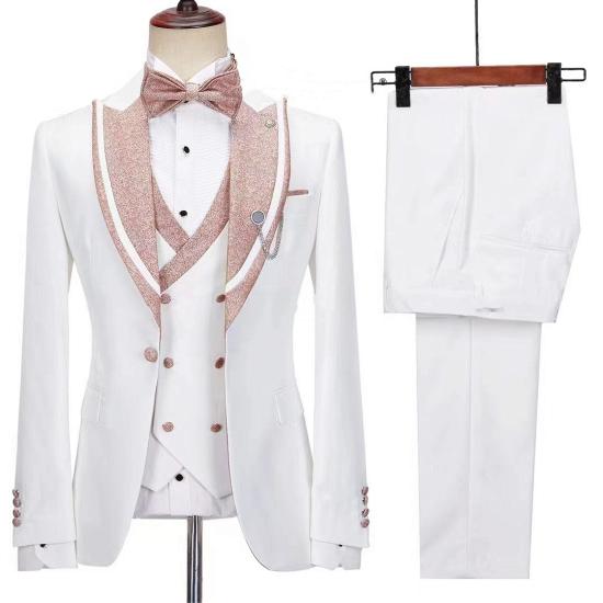 Charming Gentleman White Peaked Lapel Three Pieces Prom Suits_2