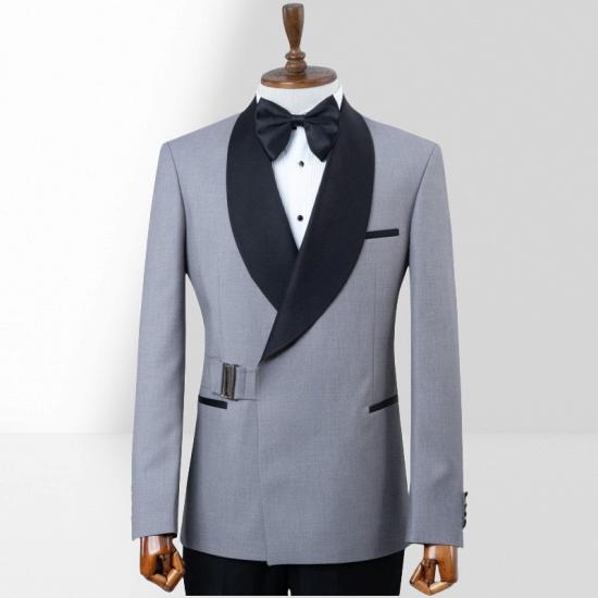 Stylish Grey Shawl Collar Two Piece Suit | With Adjustable Metal Buttons_4