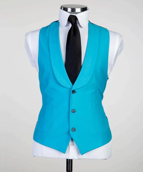 New blue pointed collar close-fitting formal business suit_2