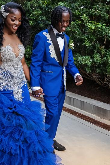 Royal Blue Three Pieces Shawl Lapel Prom Suit With Beading – Jesse Bespoke_2