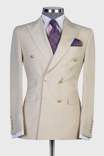 Modern Double Breasted Point Collar Men's Suit_1