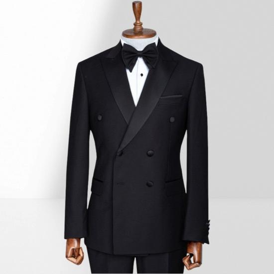 Stylish Black Peak Collar Double Breasted Men Peak Collar Two Piece Wedding Suit_3
