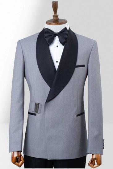Stylish Grey Shawl Collar Two Piece Suit | With Adjustable Metal Buttons