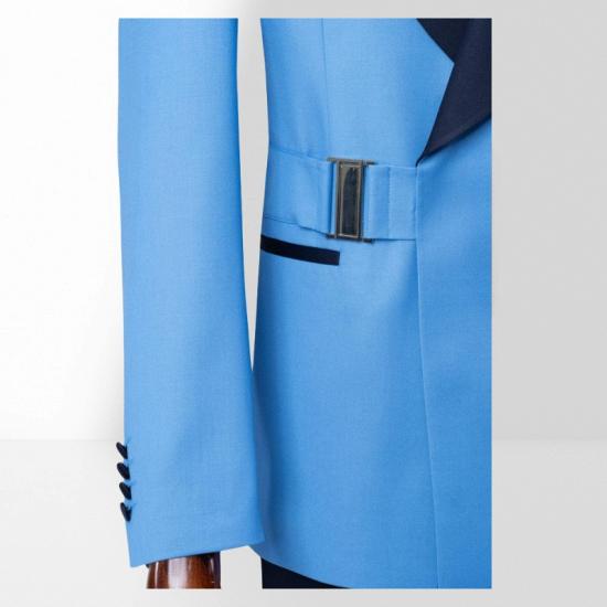 Daily Custom Blue Shawl Collar Adjustable Button Two Piece Wedding Suit | Ball Suit_4