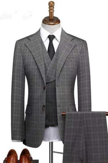 Zachariah Fashion Notched Lapel Plaid Three Piece Formal Business Mens Suit_2