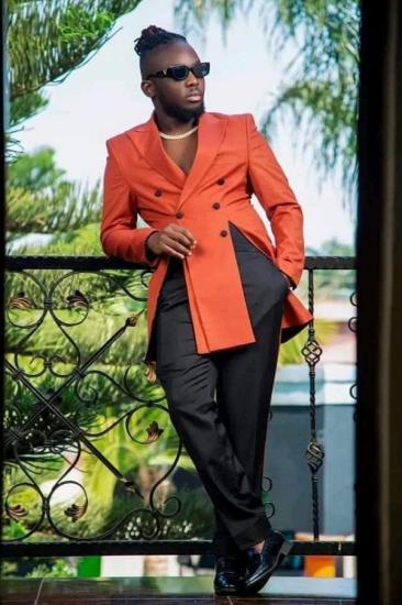 Stylish Orange Peaked Lapel Double Breasted Two Piece Prom Suits With Front Vents_1