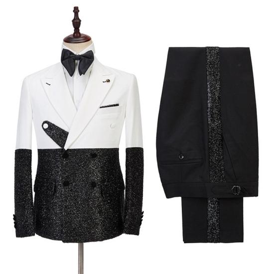 Kenneth White And Sparkle Double Breasted Fashion Slim Fit Prom Men Suits Online_2