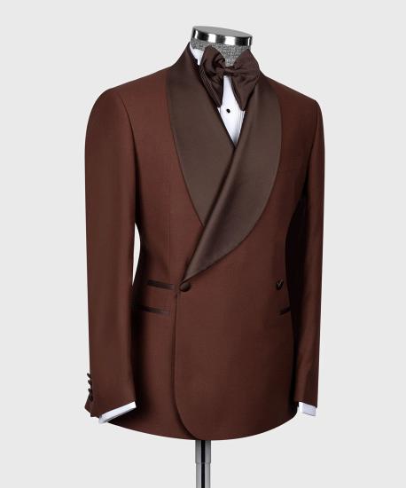 Chic Dark Brown Shawl Lapel Double Breasted Men Wedding Suits_2