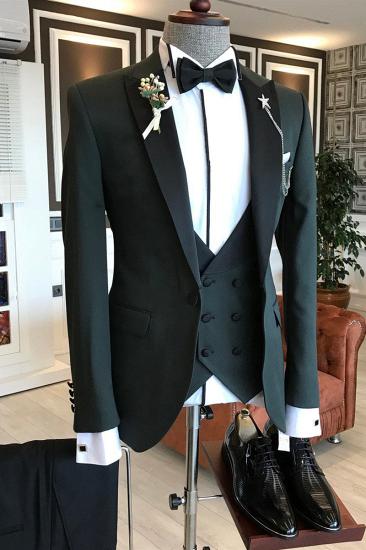 Hunter Handsome Black Point Lapel Custom Men Business Suit_2