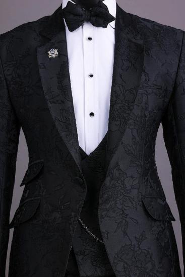 Brady Modern Handmade Three Piece Black Jacquard Men's Wedding Suits_3
