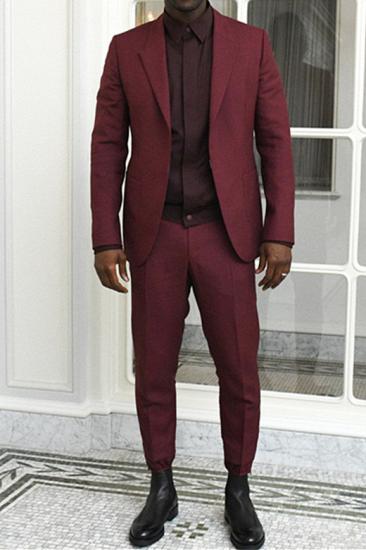 Burgundy Point Lapel Men Suit |  Two-Piece Slim Prom Suit Online_1
