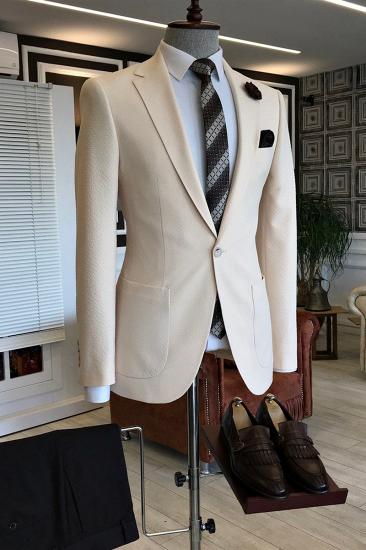 Nick Off White Notched Lapel One Button Formal Business Men Suit_1