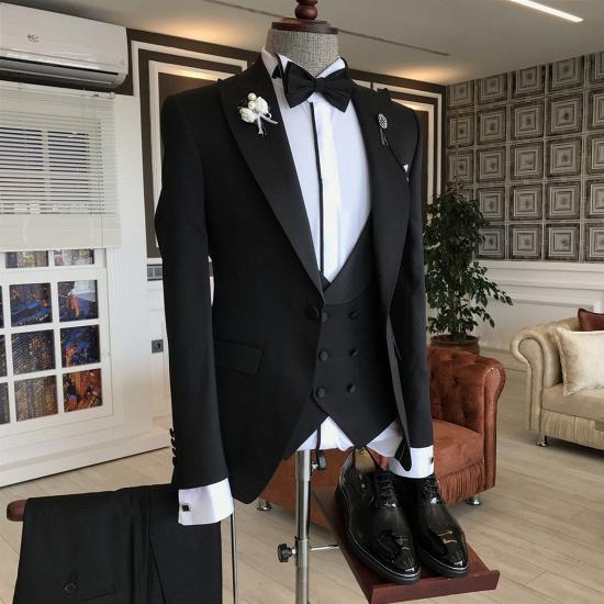 Lambert Formal 3 Piece Black Point Lapel Slim Fit Mens Business Suit_2