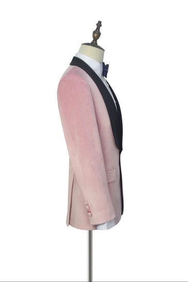 Fashion Pink Wedding Tuxedo | Mens Black Silk Shawl Lapel Prom Suit_3